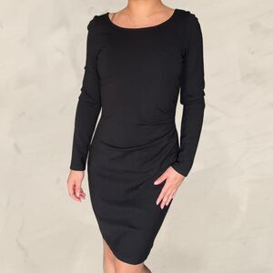 Kenneth Cole Long Sleeve Black Dress Exposed Zip Back Ruched Size 6